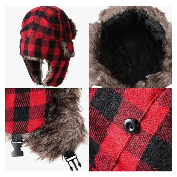 WarmThick Winter Windproof Unisex Plaid Trapper Hat