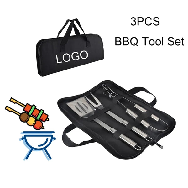 3PCS Stainless Steel BBQ Grilling Tool Set With Bag