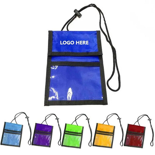 Polyester Event Neck wallet with Flap Top Adjustable Rope