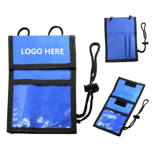 Polyester Event Neck wallet with Flap Top Adjustable Rope
