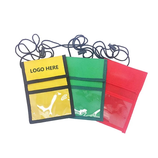 Polyester Event Neck wallet with Flap Top Adjustable Rope
