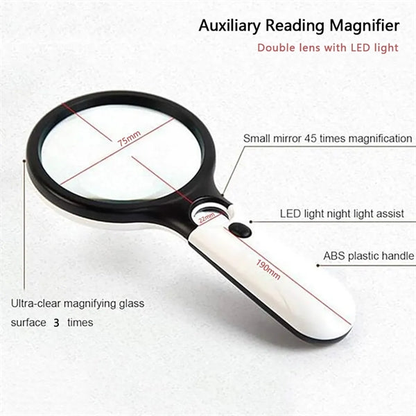 Handheld Dual-Lens LED Jewelry and Reading Magnifying Glass