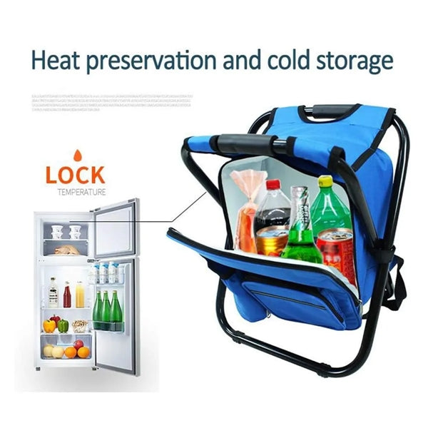 Folding Portable Camping Chair With Cooler Insulated Bag
