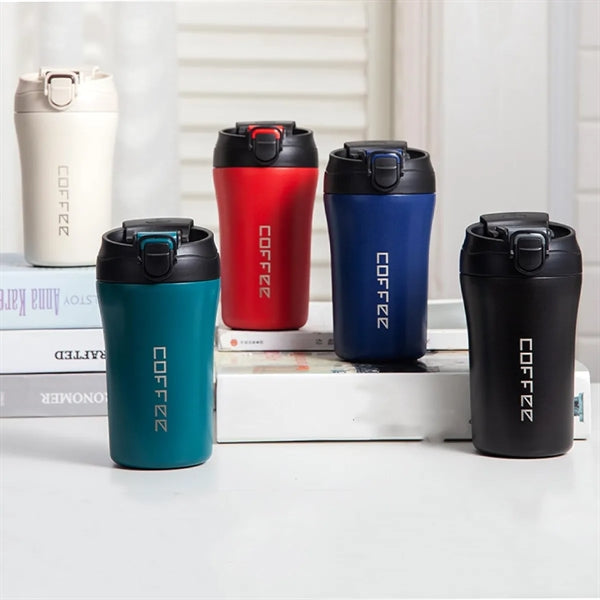 Spill Proof Insulated Travel Coffee Mug With Lid And Straw