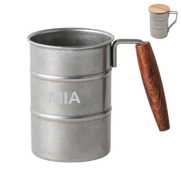 13oz 304 stainless steel outdoor mug with wood handle