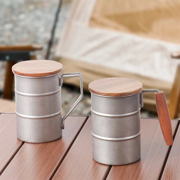 13oz 304 stainless steel outdoor mug with wood handle