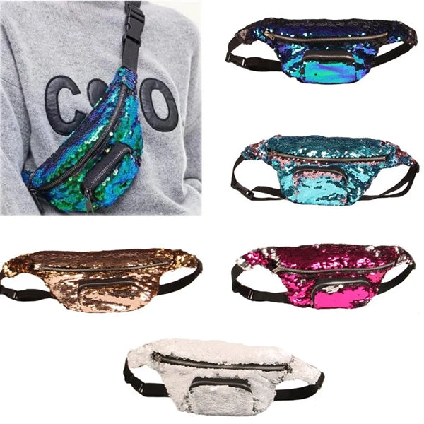 Mermaid Sequins Fanny Waist Travel Crossbody Bags