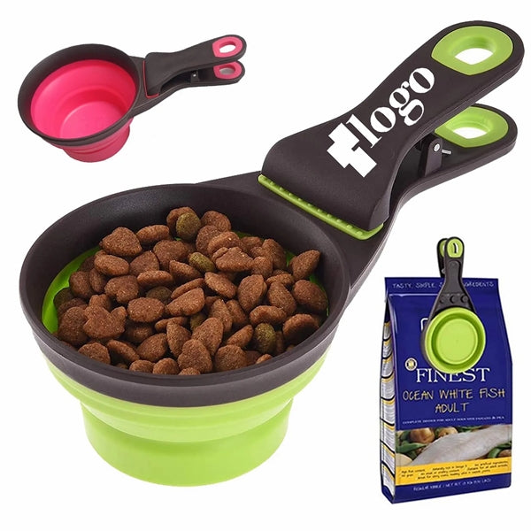 Collapsible Dog Food Scoop Measuring Cup Bag Clip