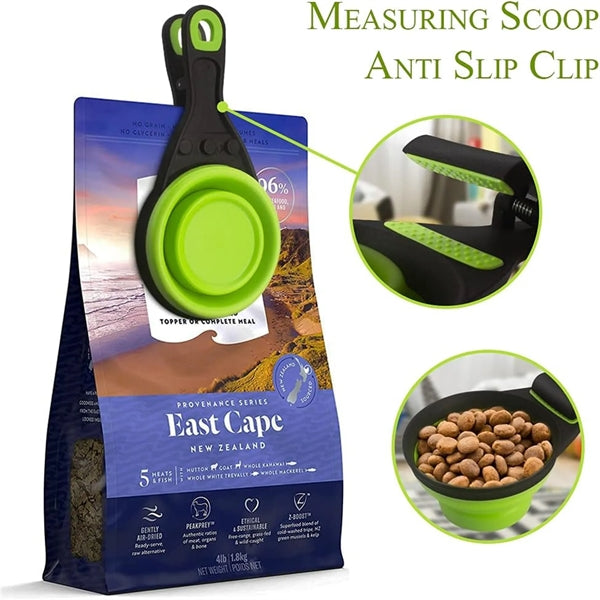 Collapsible Dog Food Scoop Measuring Cup Bag Clip