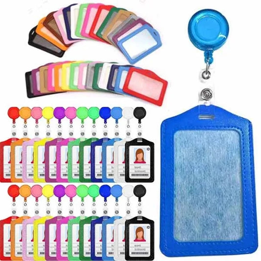 PU Leather ID Retractable Badge Card Holder Reel Clip