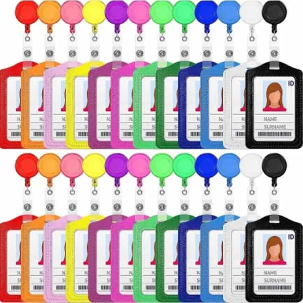 PU Leather ID Retractable Badge Card Holder Reel Clip