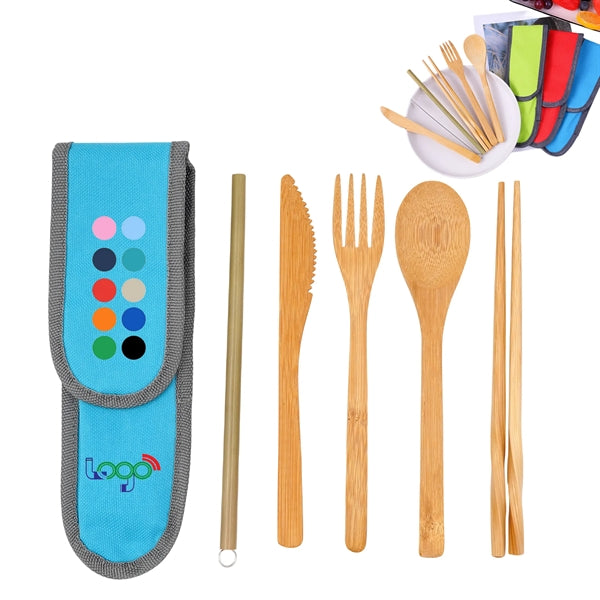 Logo Bamboo Tableware Portable Set Outdoor Camping