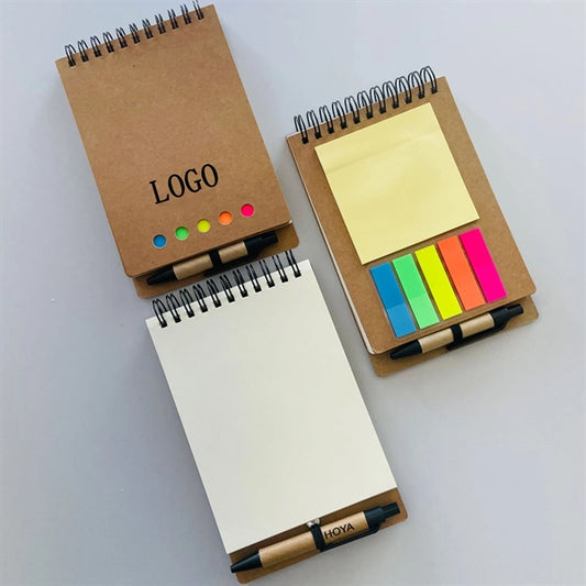 Spiral Notebook with Pen in Holder and Sticky Notes