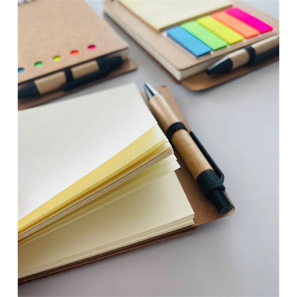 Spiral Notebook with Pen in Holder and Sticky Notes