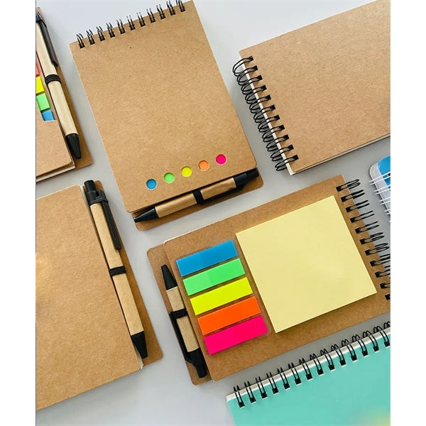 Spiral Notebook with Pen in Holder and Sticky Notes