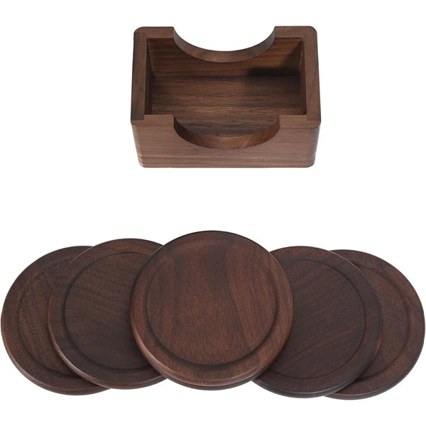 6pcs Round Wooden Coasters Set
