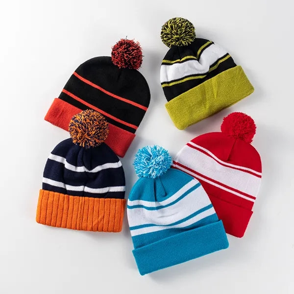 Acrylic Winter Pom-Pom Knitted Beanie Hat