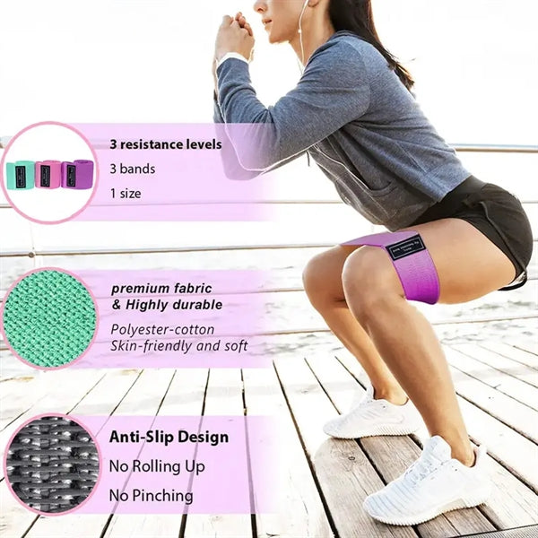 Non-Slip Fabric Resistance Bands Set of 3
