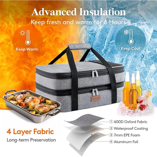 Insulated Double Casserole Carrier Thermal Lunch Tote Bag