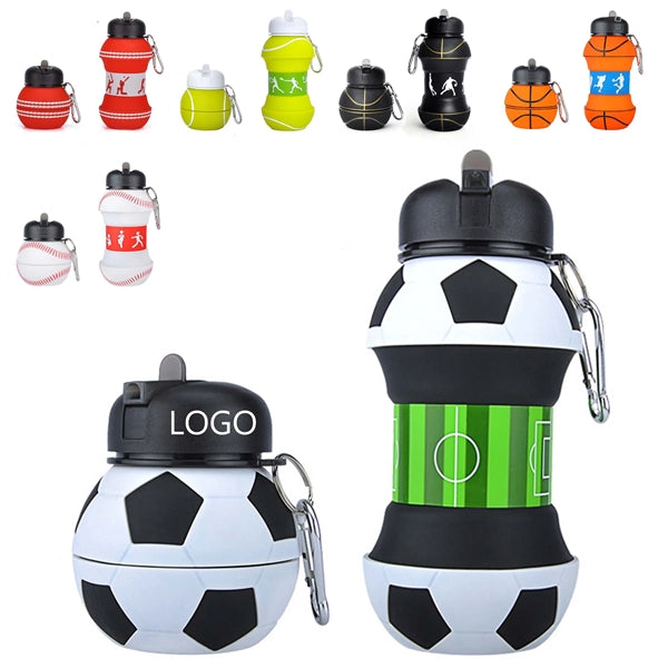 18 Oz Collapsible Ball Shape Water Bottle With Carabiner