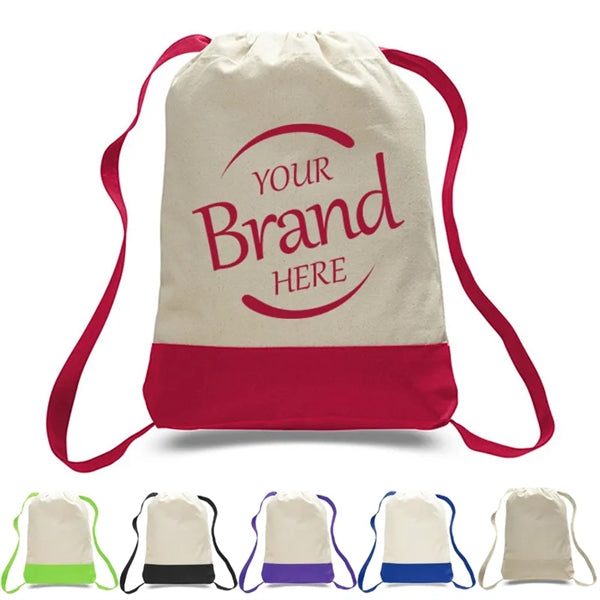 12oz Drawstring Backpack Bag with Color Bottom