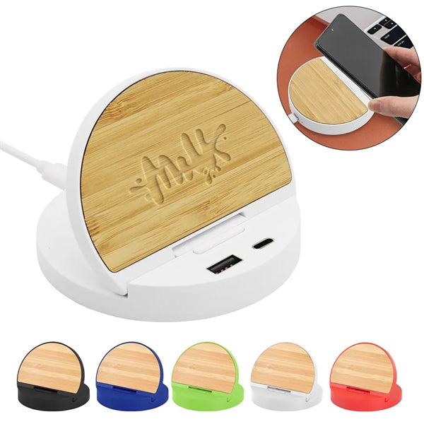 Bamboo Flip Phone Stand With Wireless Charging