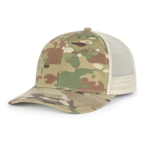 Outdoor Cap Structured Canvas Camo Trucker Hat with Patch