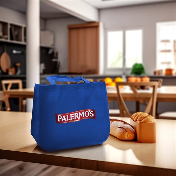 Large laminated Grocery Tote with heat transfer logo