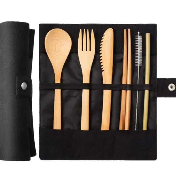 Bamboo Travel Utensils Set with Carrying Case
