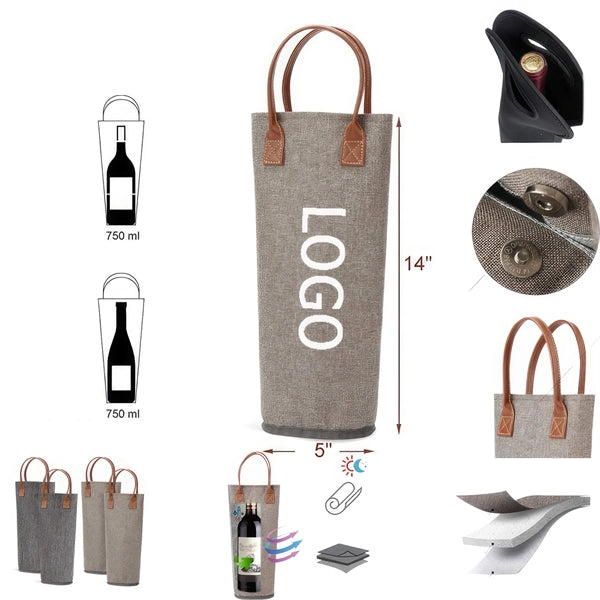 Single Bottle Insulated Wine Tote Bag