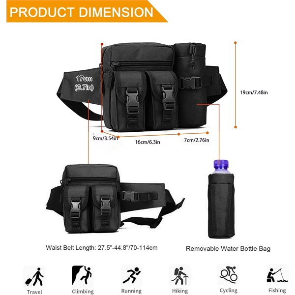 Military Tactical Waist Bag with Water Bottle Holder