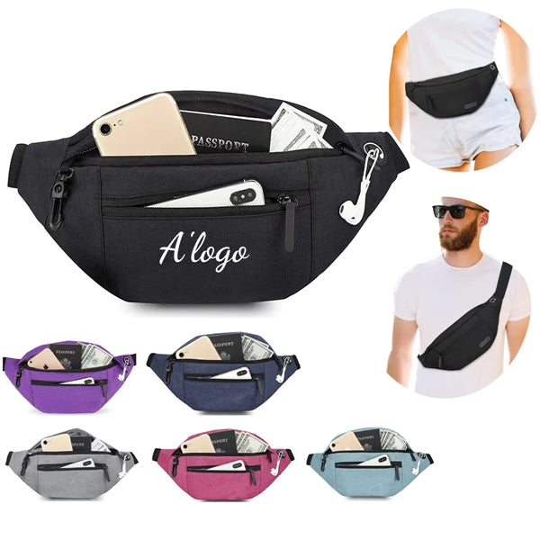 Adjustable Belt Crossbody Fanny Pack with 4-Zipper Pockets