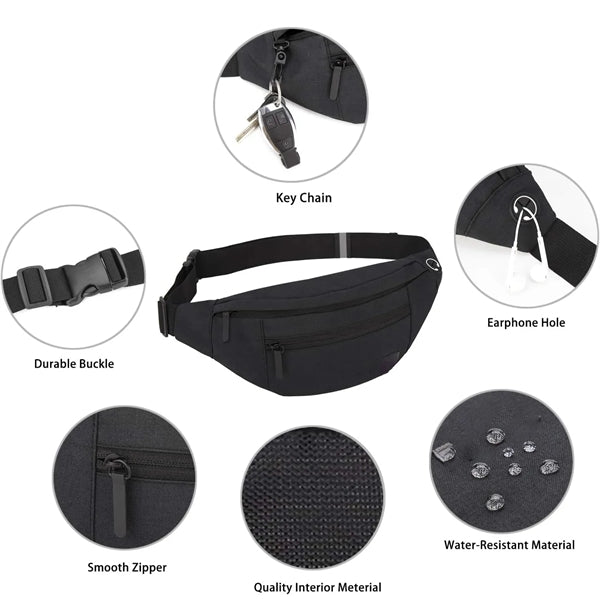 Adjustable Belt Crossbody Fanny Pack with 4-Zipper Pockets