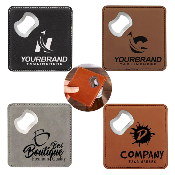 Engraved Leatherette Coaster With Bottle Opener