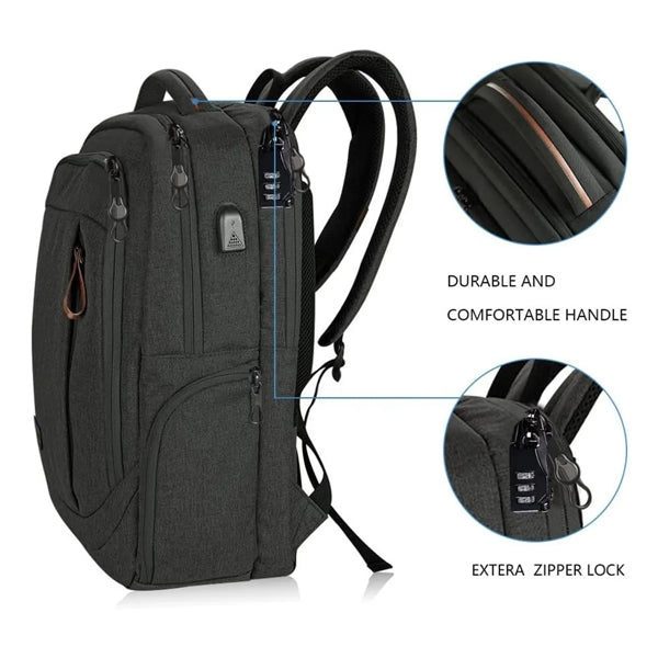 Large Business College Laptop Travel Backpack With USB Port