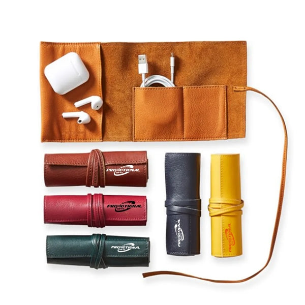 Leather Organizer Cable Roll Bag