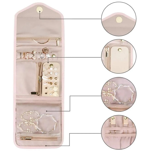 Travel Jewelry Organizer Case Foldable Roll