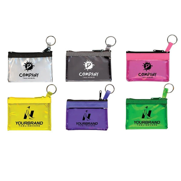 Logo Durable Zippered Translucent Pouch With Key Ring