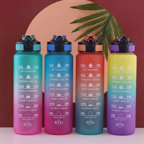 32oz Sport Motivational Time Marker Water Bottle With Straw