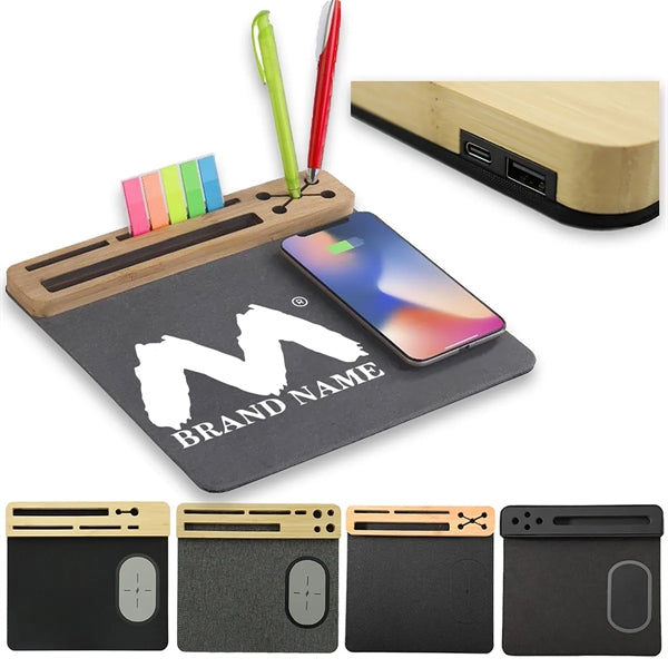 Bamboo Wooden 15W Phone Wireless Charging Mouse Pad