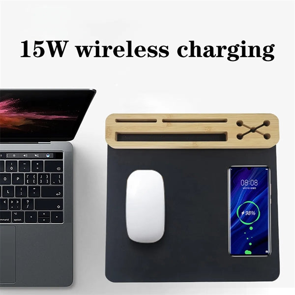 Bamboo Wooden 15W Phone Wireless Charging Mouse Pad