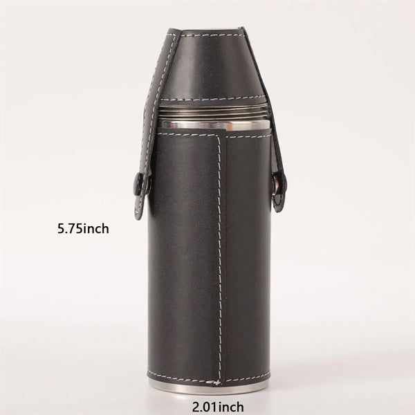 8 OZ Stainless Steel Leather Flask with 2 Cups