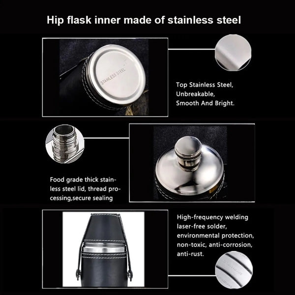 8 OZ Stainless Steel Leather Flask with 2 Cups