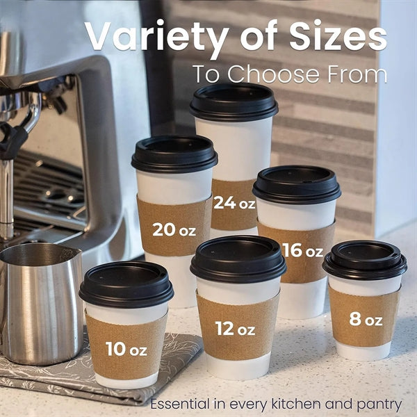 16OZ Black Dome Lid, Kraft Sleeve,White Paper Coffee Cup