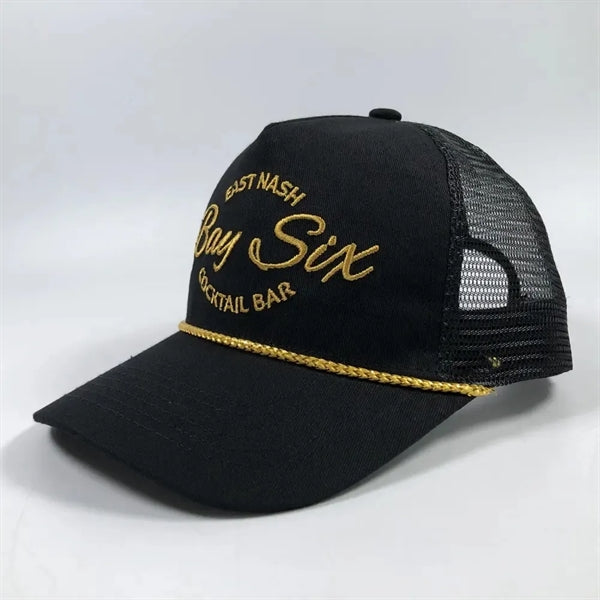 6 Panel Cotton Trucker Caps With Rope