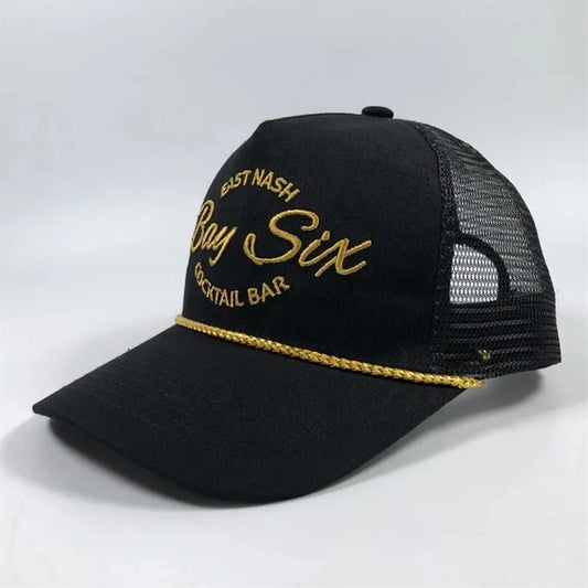6 Panel Cotton Trucker Caps With Rope