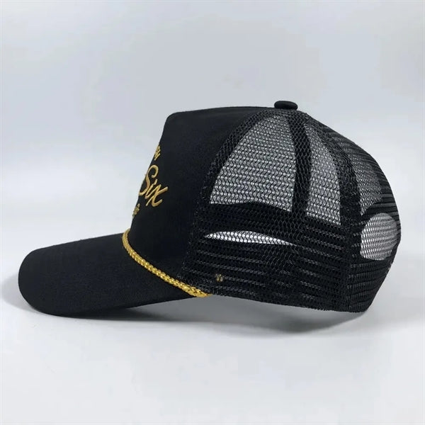 6 Panel Cotton Trucker Caps With Rope