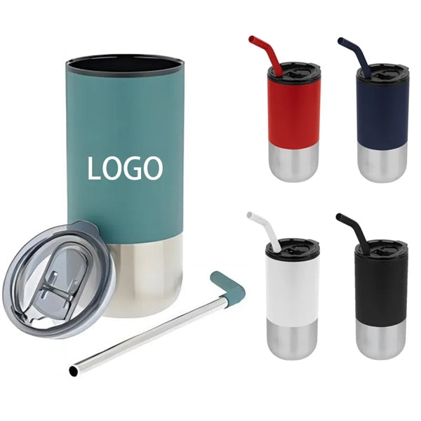 16oz Stainless Steel Plastic Tumbler with Straw and Lid