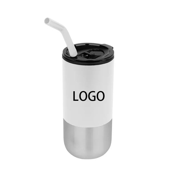 16oz Stainless Steel Plastic Tumbler with Straw and Lid
