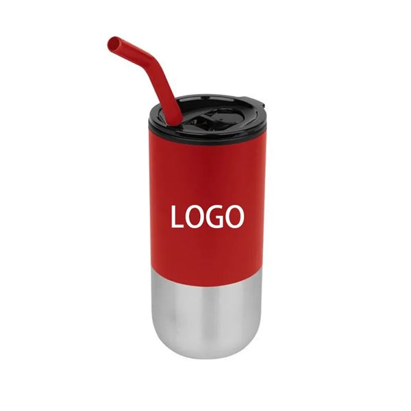 16oz Stainless Steel Plastic Tumbler with Straw and Lid